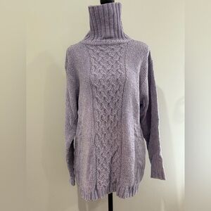 Stitches in Time L Lavender Cable Knit Turtleneck Sweater 100% Acrylic 235